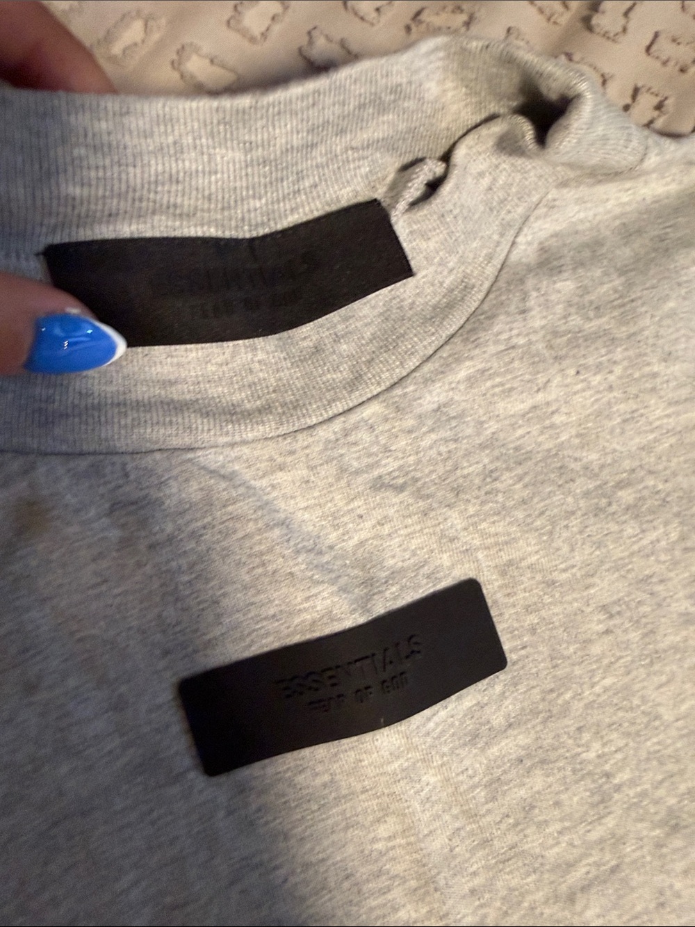 Essentials Men’s Light Gray Crewneck Sweatshirt with Black Logo Patch